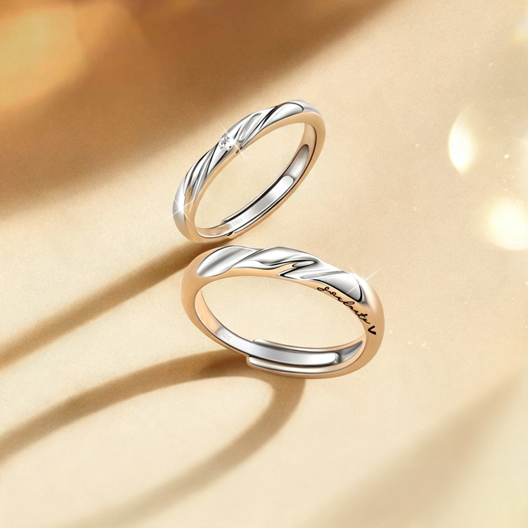 Twist Wave Soulmate Adjustable Couple Rings