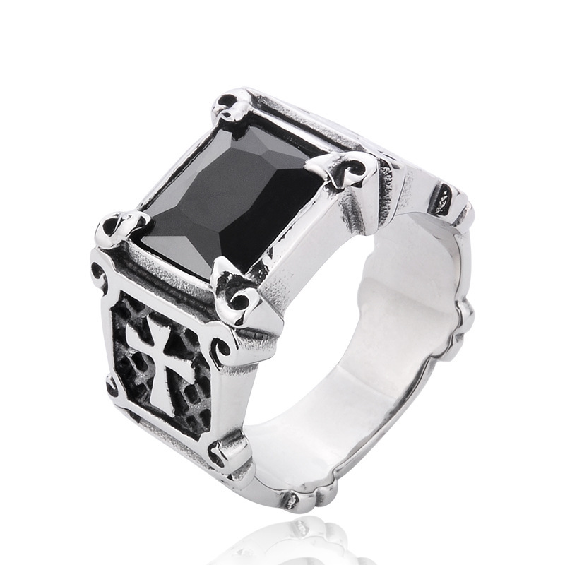 Vintage Gothic Cross Gem Ring