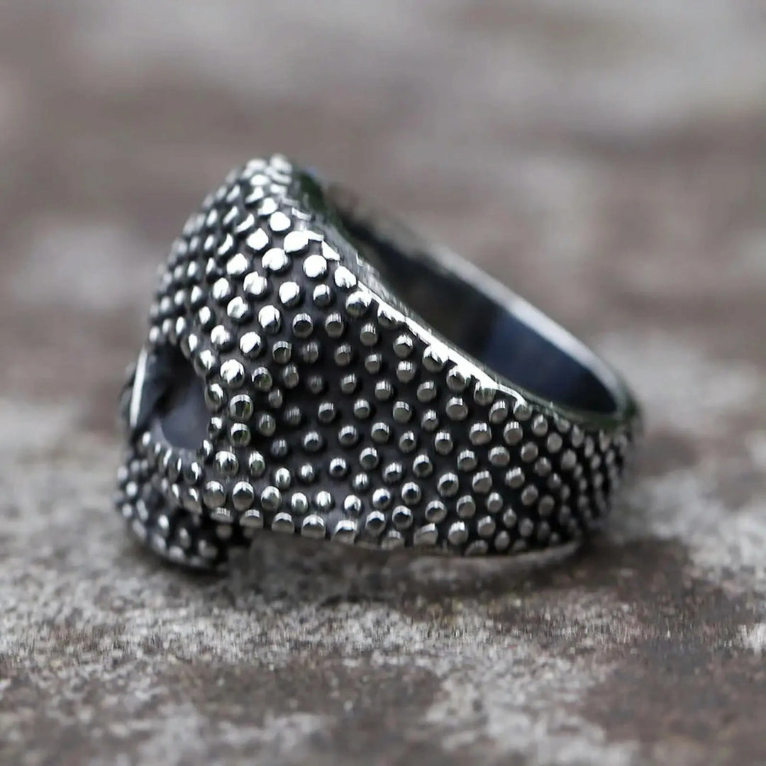 Retro Dot‑Embossed Skull Gothic Biker Statement Ring