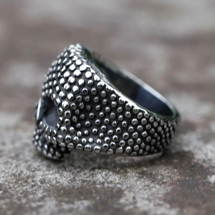 Retro Dot‑Embossed Skull Gothic Biker Statement Ring