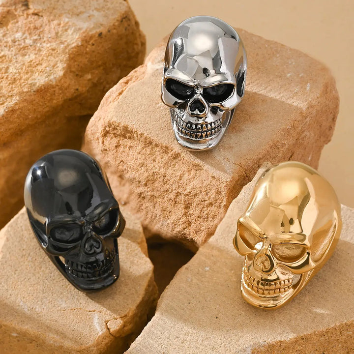 Polished Skull Gothic Mens Biker Statement Ring