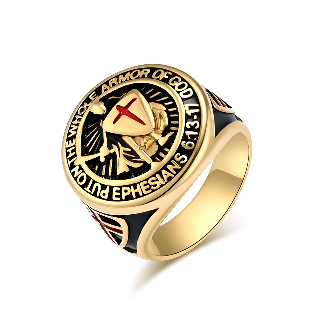 Engraved Warrior Cross Signet Ring