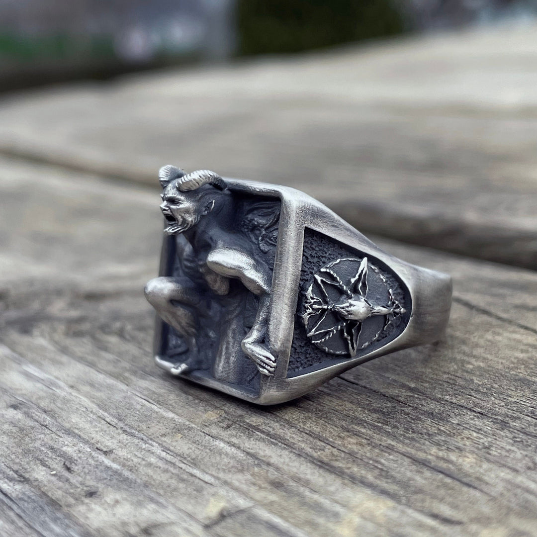 Trapped Frenzied Demon Occult Gothic Sculpted Band Ring