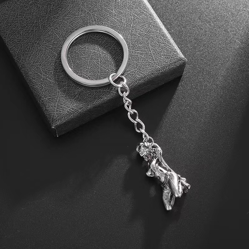 Retro Silver Tone Blindfolded Girl Sculpted Pendant Necklace