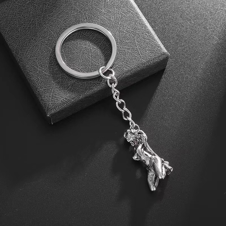 Retro Silver Tone Blindfolded Girl Sculpted Pendant Necklace