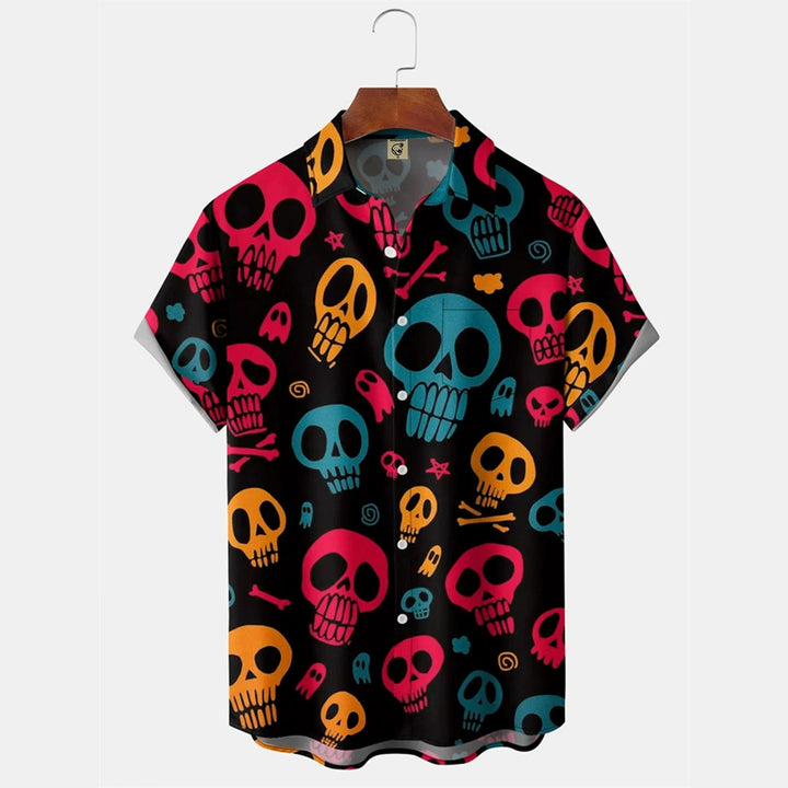 Fun skull chest pocket short-sleeved Hawaiian shirt