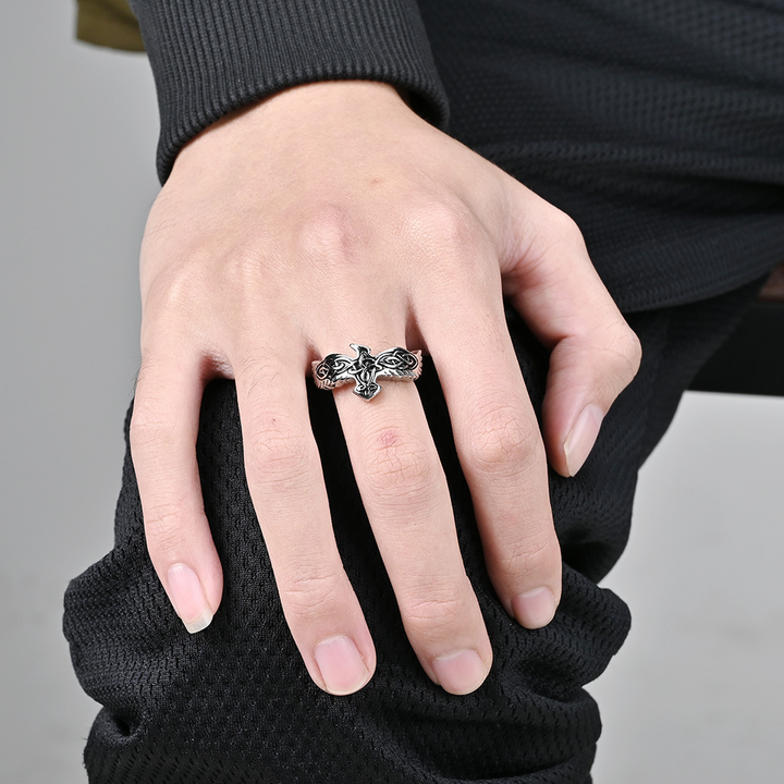 Viking Celtic Knot Raven Ring