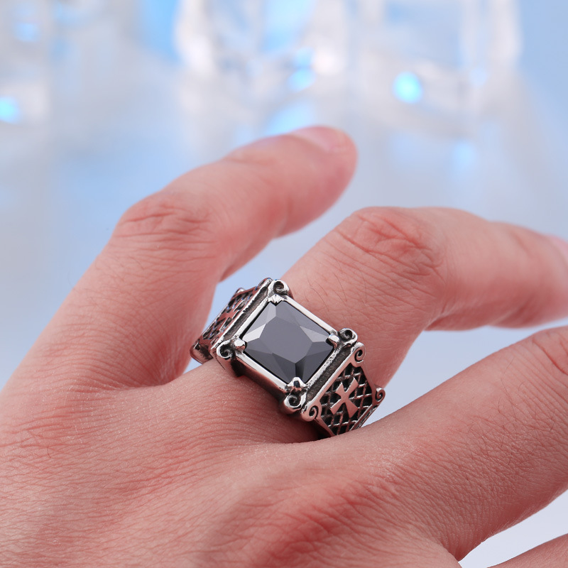 Vintage Gothic Cross Gem Ring
