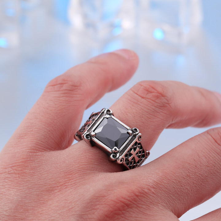 Vintage Gothic Cross Gem Ring