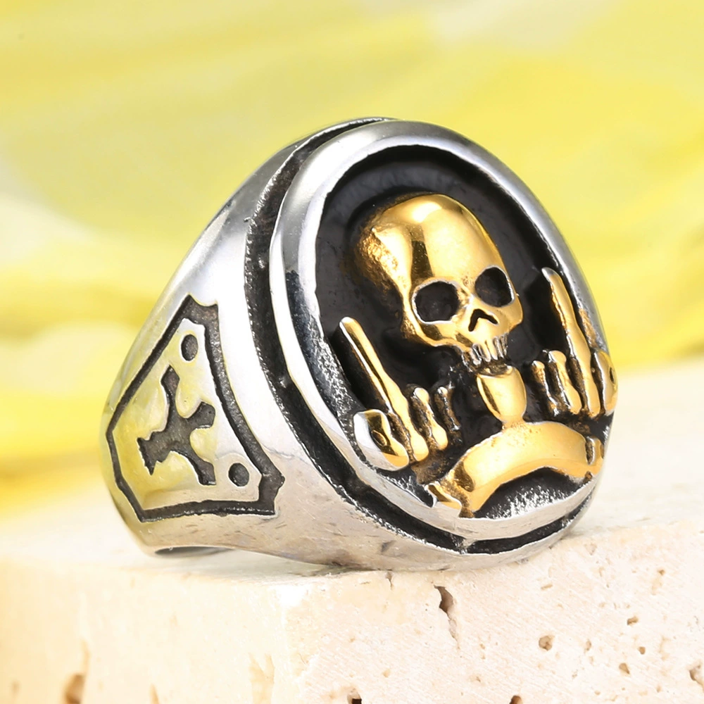 Punk Motorcycle Skull Cross Metal Ring