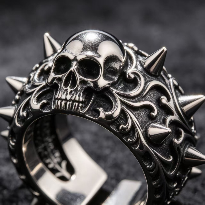 Retro Spiked Skull Gothic Adjustable Biker Ring