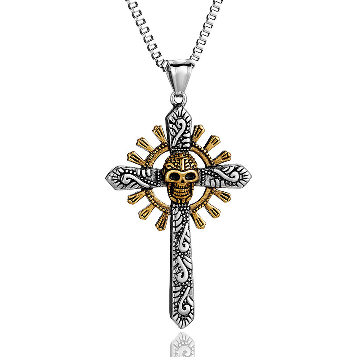Vintage Skull Cross Pendant Necklace Stainless Steel