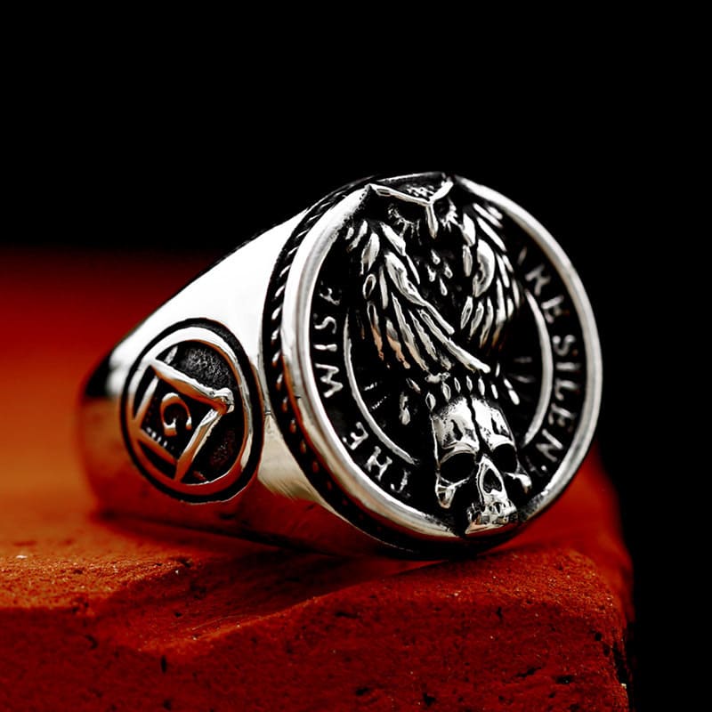 Vintage owl and skull ring