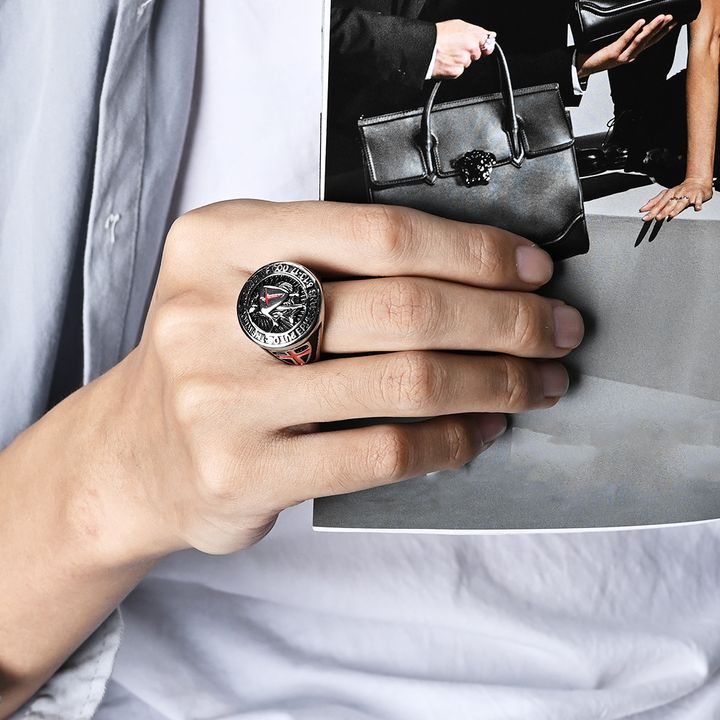 Engraved Warrior Cross Signet Ring