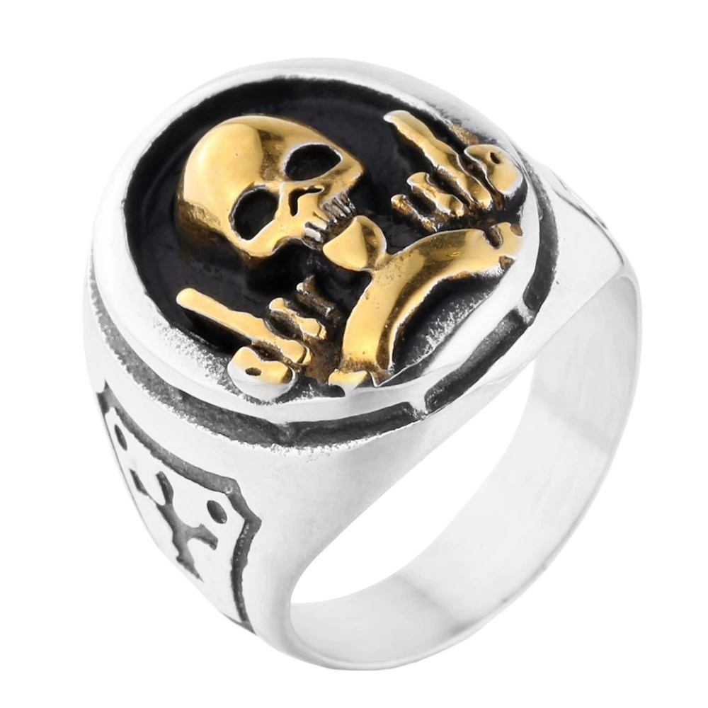 Punk Motorcycle Skull Cross Metal Ring