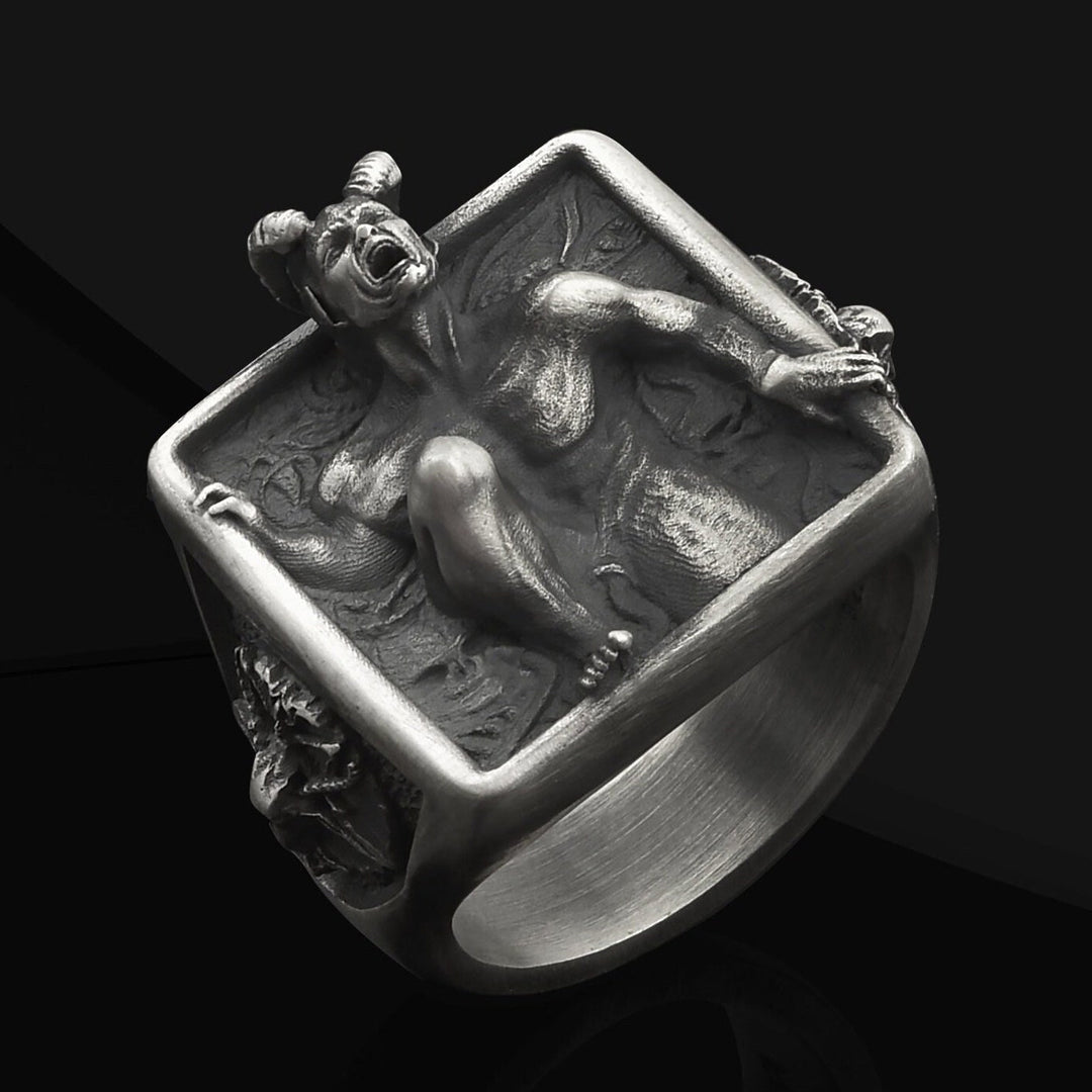 Trapped Frenzied Demon Occult Gothic Sculpted Band Ring