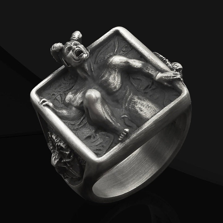 Trapped Frenzied Demon Occult Gothic Sculpted Band Ring