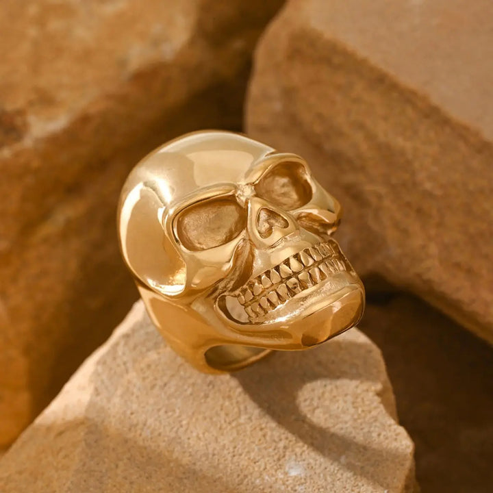 Polished Skull Gothic Mens Biker Statement Ring