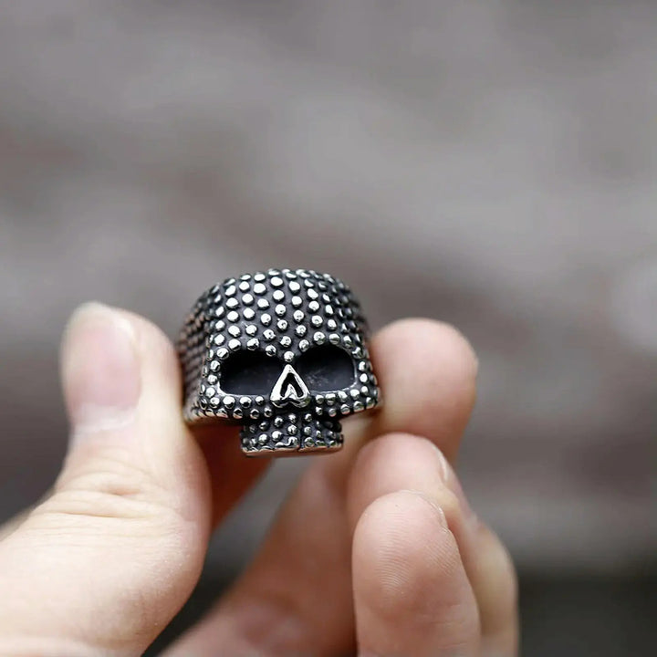 Retro Dot‑Embossed Skull Gothic Biker Statement Ring
