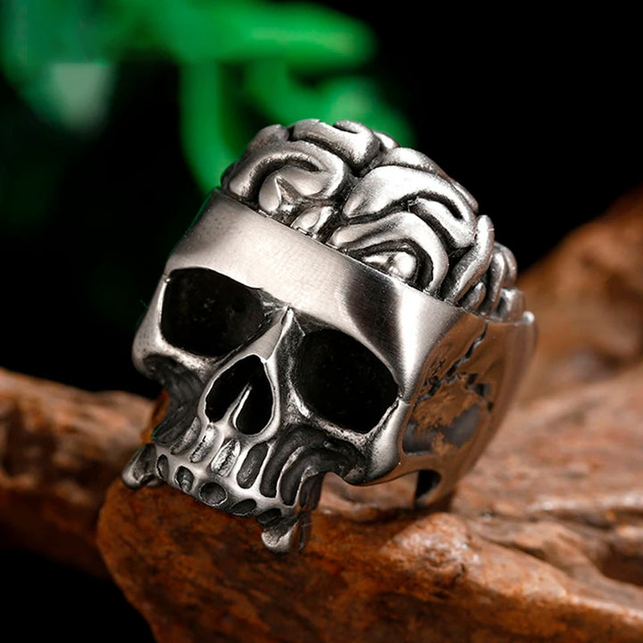 Retro Punk Open‑Brain Skull Gothic Biker Ring