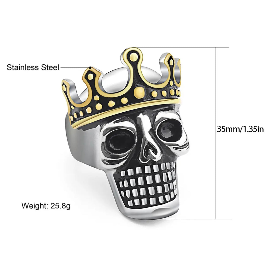 Two Tone Crown Skull Gothic Vintage Biker Statement Men Ring