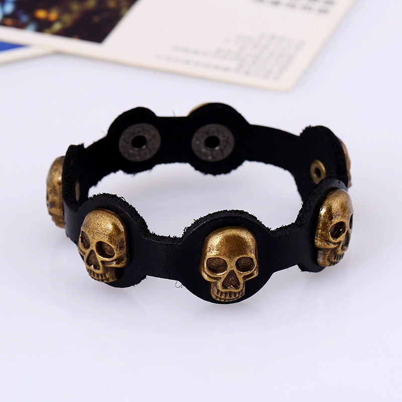 Vintage Punk Skull Leather Adjustable Wrist Bracelet