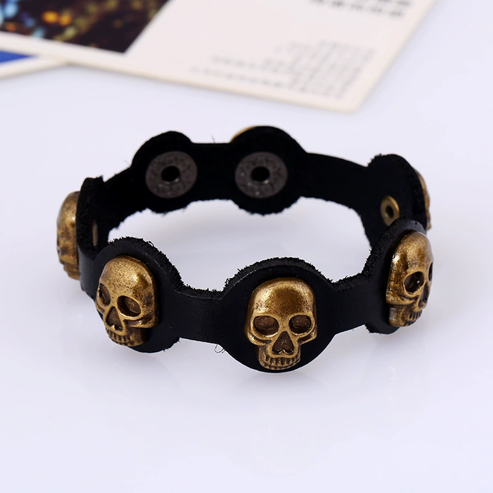 Vintage Punk Skull Leather Adjustable Wrist Bracelet