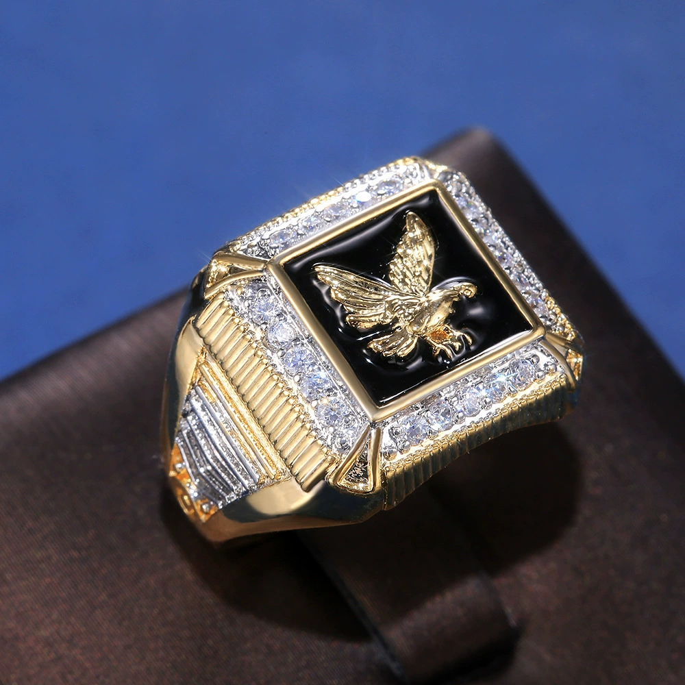 Men Classic Flying Eagle Square Signet Jewelry Ring