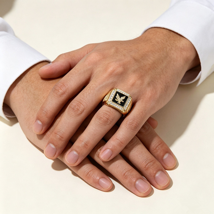 Men Classic Flying Eagle Square Signet Jewelry Ring