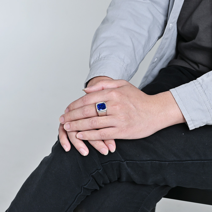 Cushion Cut Crystal Inlay Mens Statement Ring