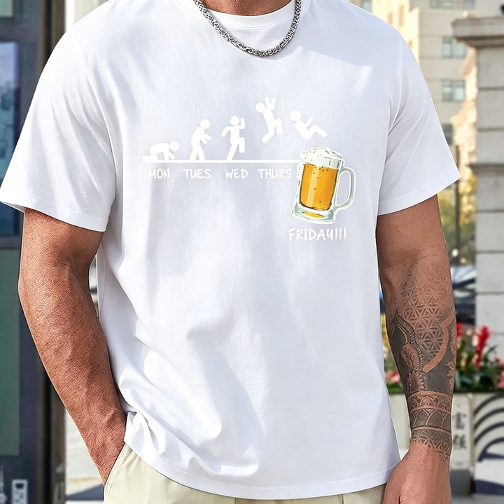Novelty Beer Slogan Graphic Short Sleeve T-Shirt