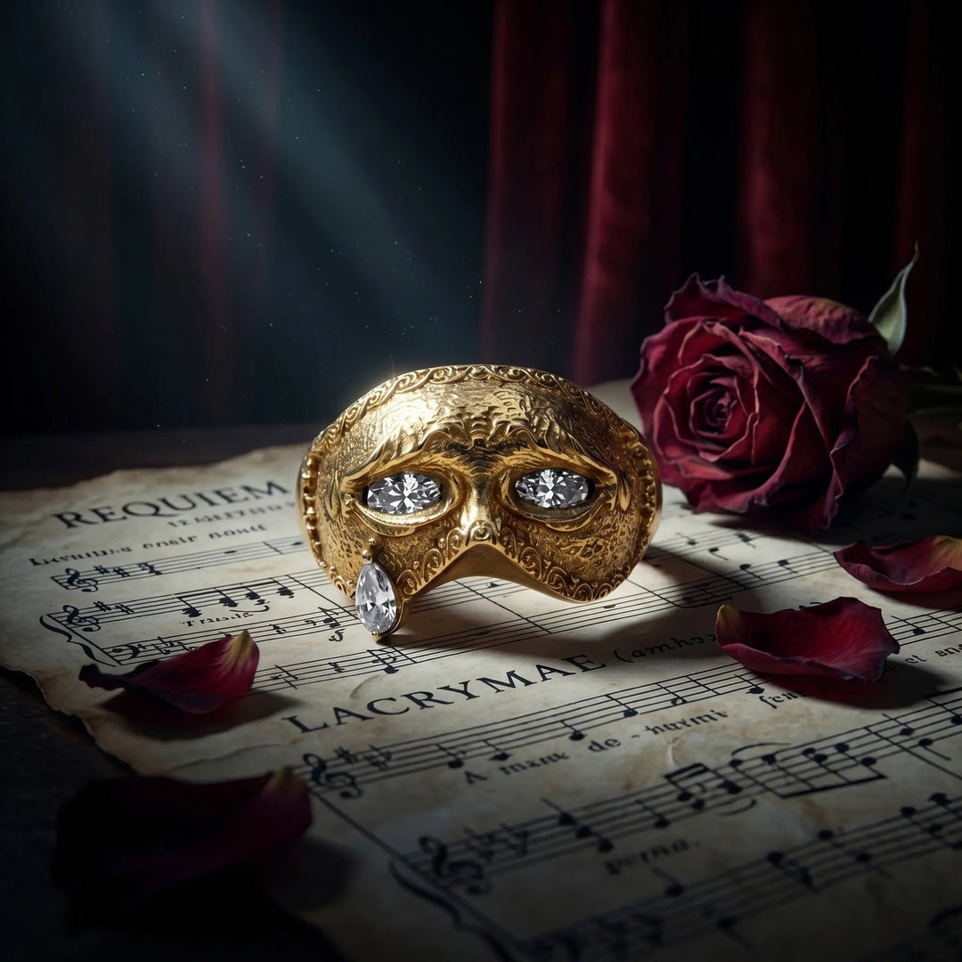 Retro Engraved Carnival Mask Gem Ring