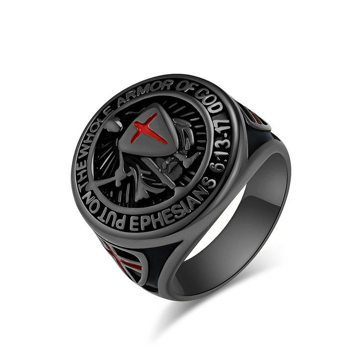 Engraved Warrior Cross Signet Ring