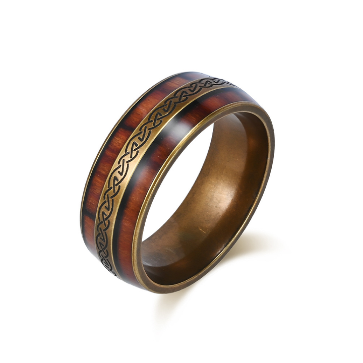 Celtic Knot Inlaid Wood Grain Band Ring