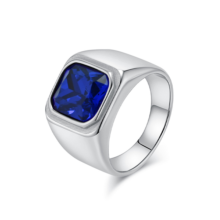 Cushion Cut Crystal Inlay Mens Statement Ring