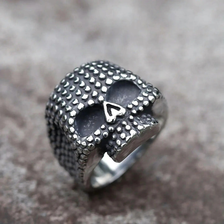 Retro Dot‑Embossed Skull Gothic Biker Statement Ring