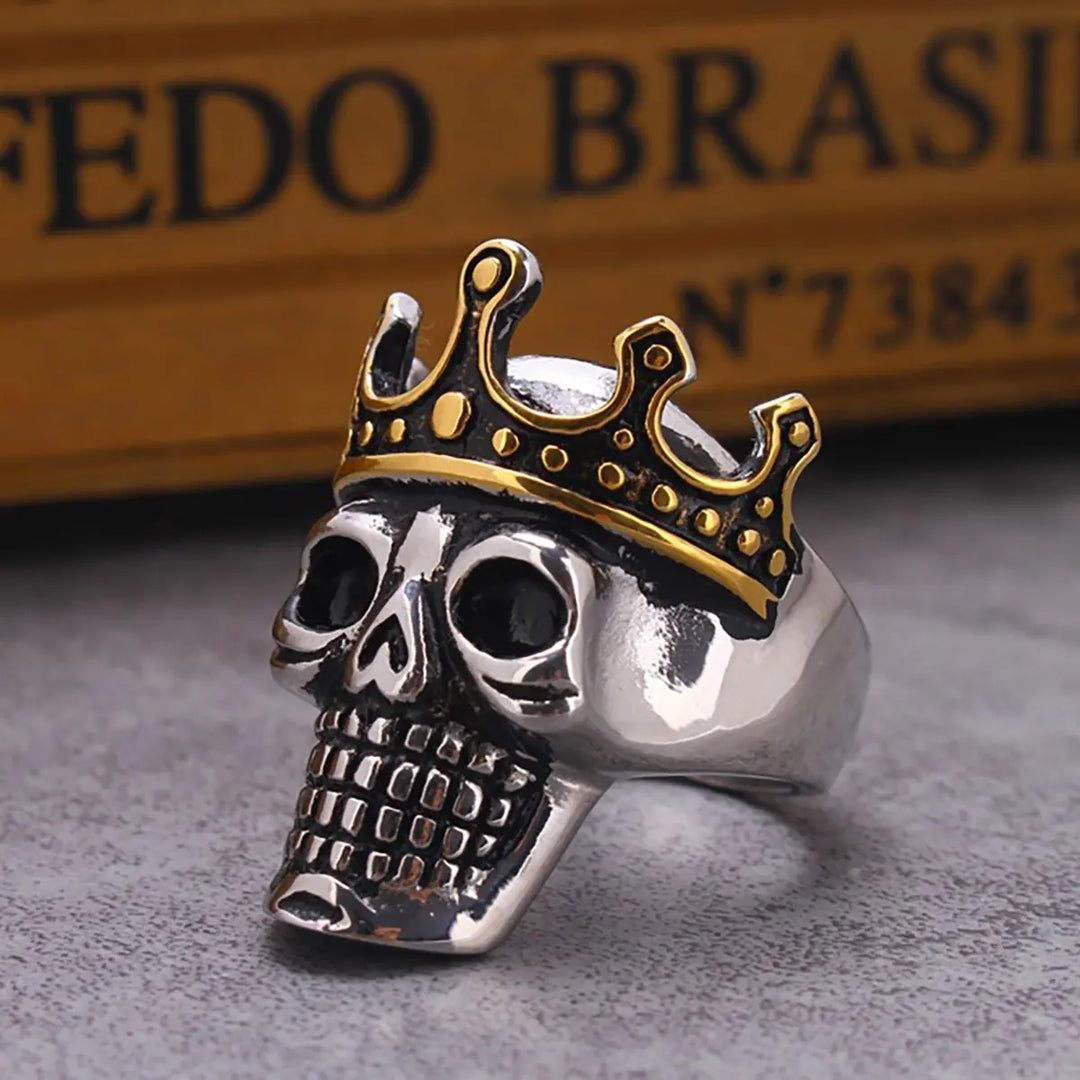 Two Tone Crown Skull Gothic Vintage Biker Statement Men Ring