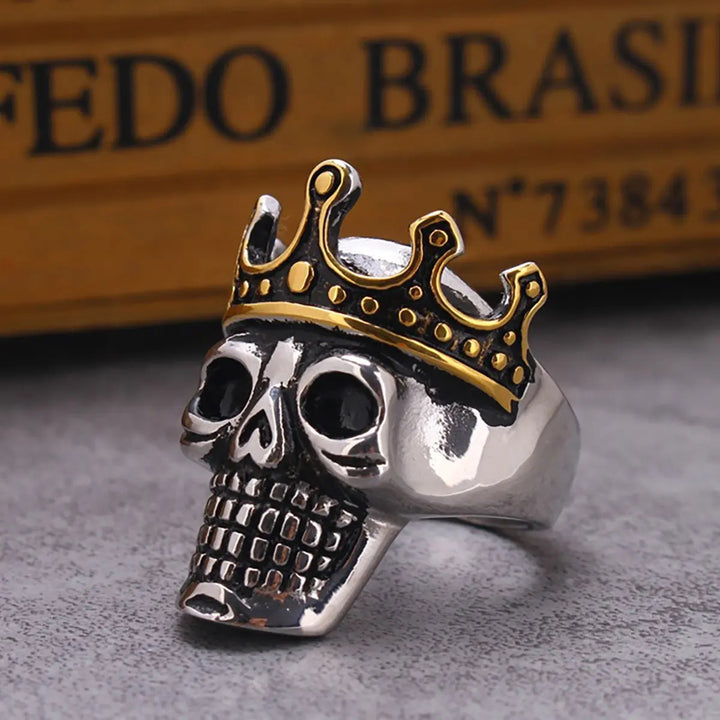 Two Tone Crown Skull Gothic Vintage Biker Statement Men Ring