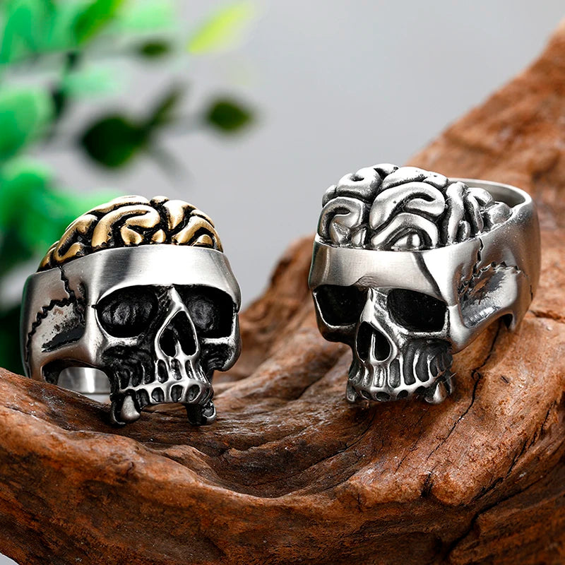 Retro Punk Open‑Brain Skull Gothic Biker Ring