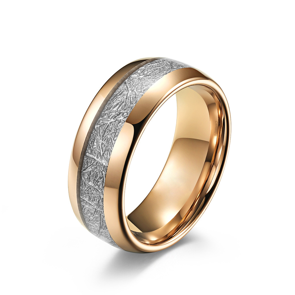 Domed Meteorite Grain Inlay Fashion Band Ring