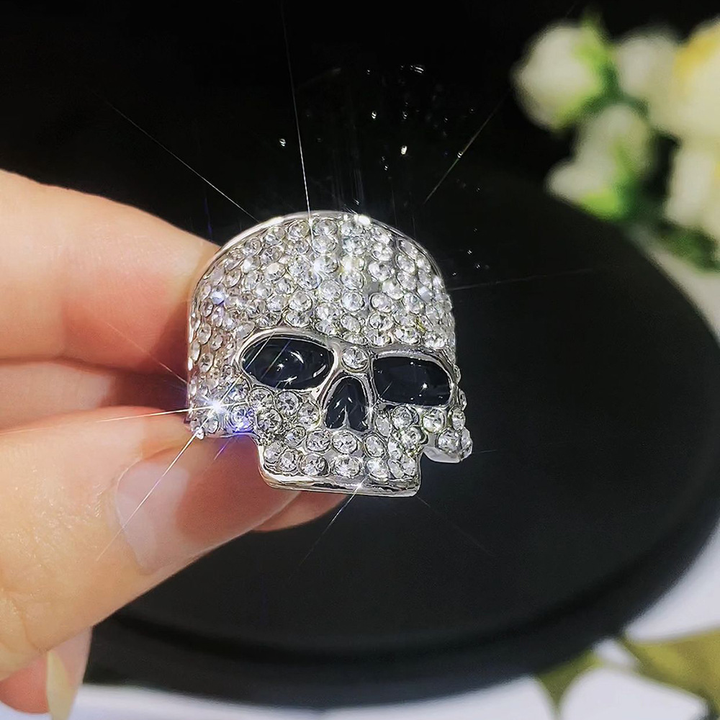 Sparkling Crystal Skull Statement Ring