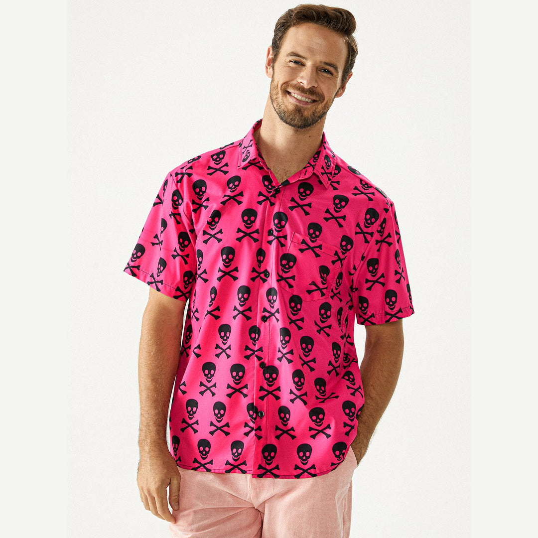 Fun skull chest pocket short-sleeved Hawaiian shirt