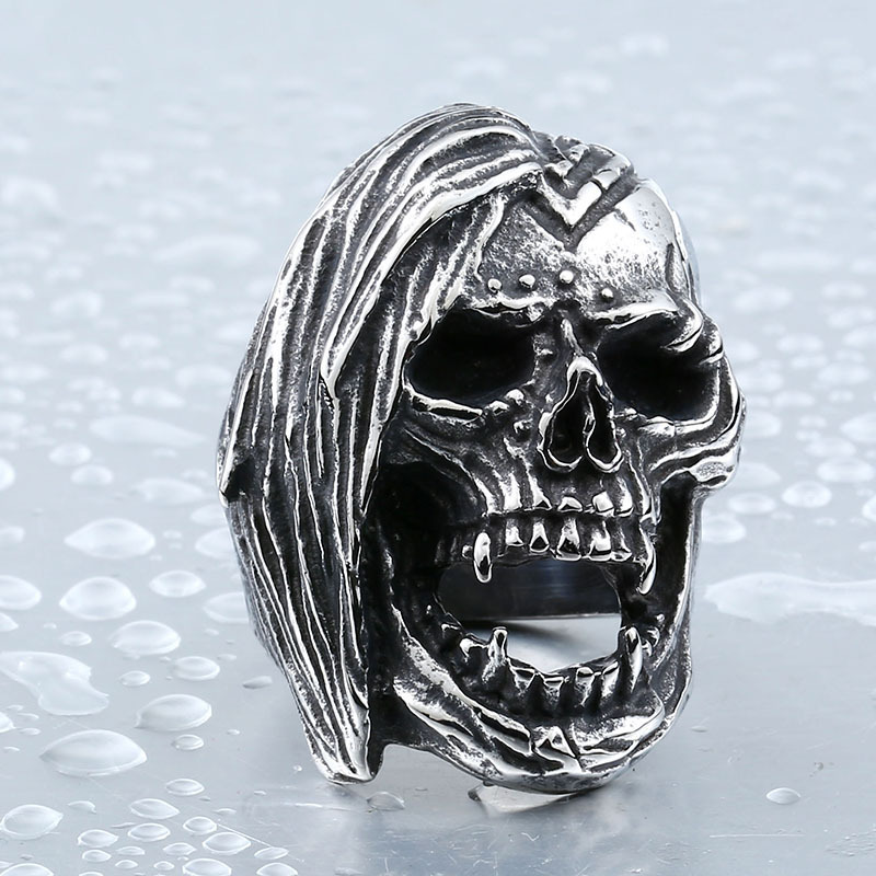Antique Washed Grim Reaper Skull Punk Finger Ring
