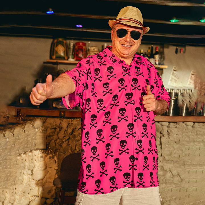 Fun skull chest pocket short-sleeved Hawaiian shirt