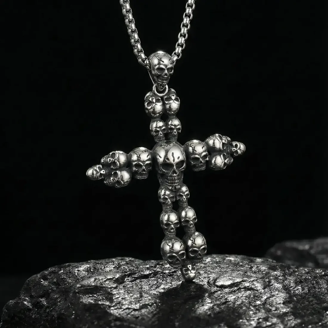 Gothic Skull Cross Pendant Stainless Steel Necklace