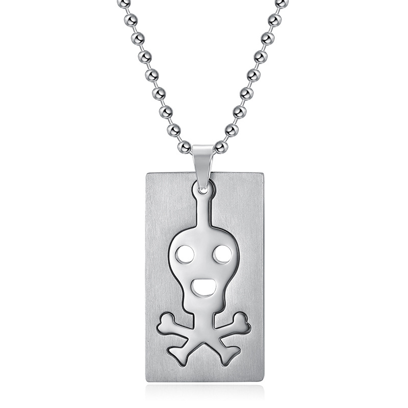 Skull Crossbones Dog Tag Ball Chain Necklace
