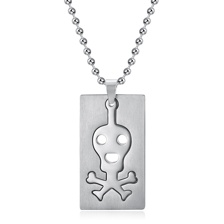 Skull Crossbones Dog Tag Ball Chain Necklace