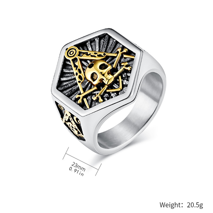 Hexagonal signet ring with skull motif