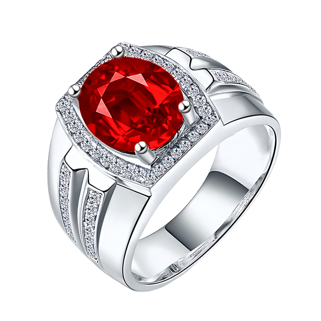 Vintage Halo Oval Cut Gemstone Men Band Ring