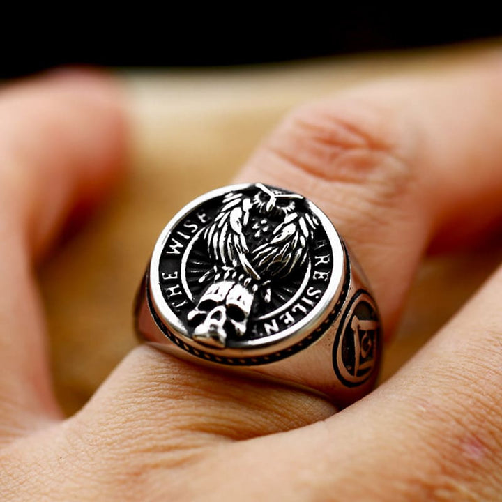 Vintage owl and skull ring